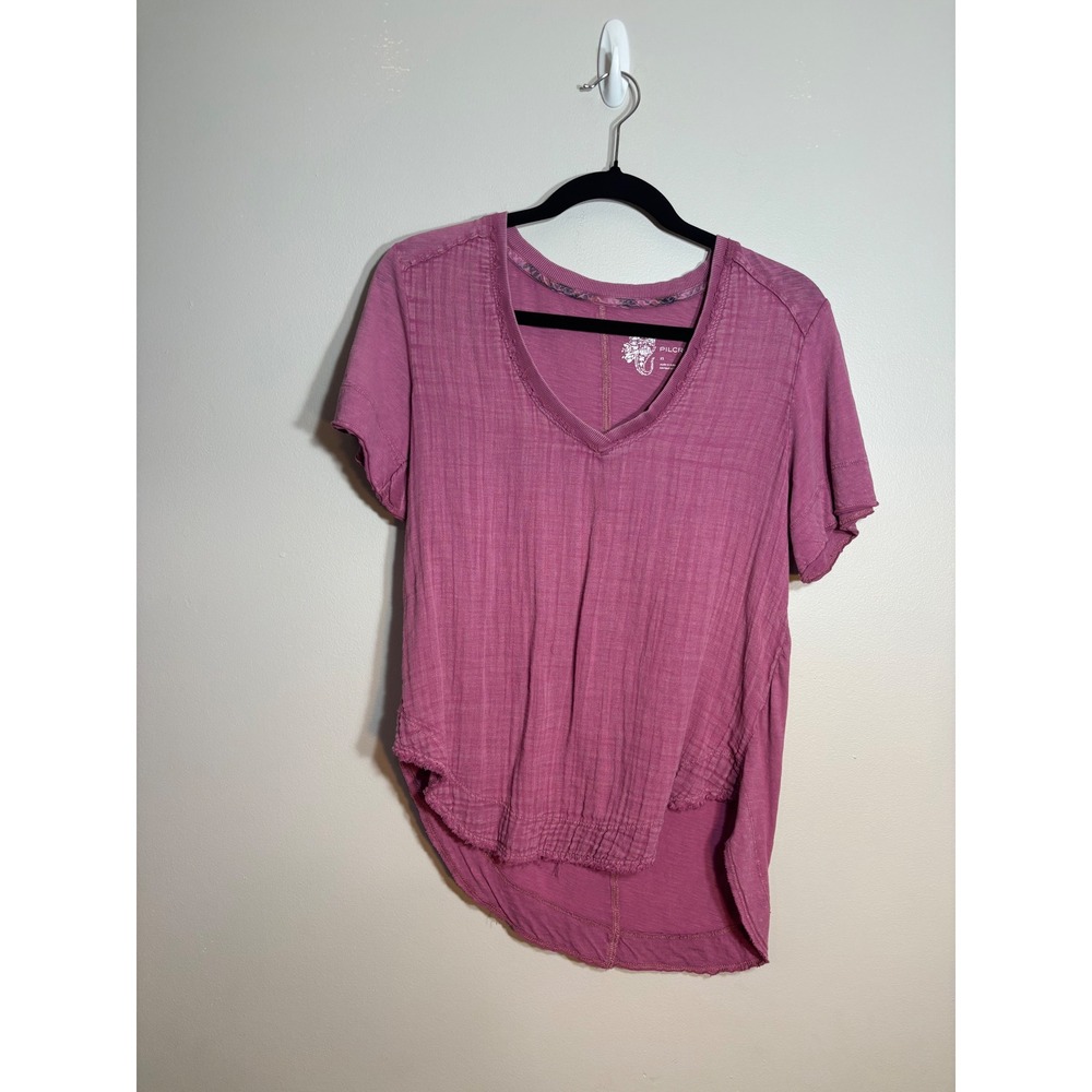 Pilcro and the Letterpress Womens XS Berry Pink Slub Knit V-Neck High‎ Low Tee